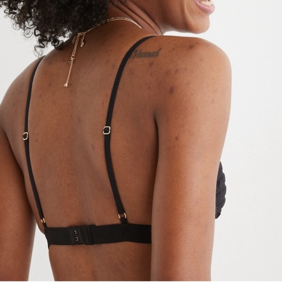 NWOT Women's Aerie Velvet Stripe Triangle Bralette size Large in True Black - Picture 2 of 7